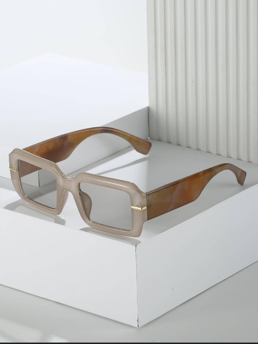 Neutral Brown Rectangle Frame Sunglasses